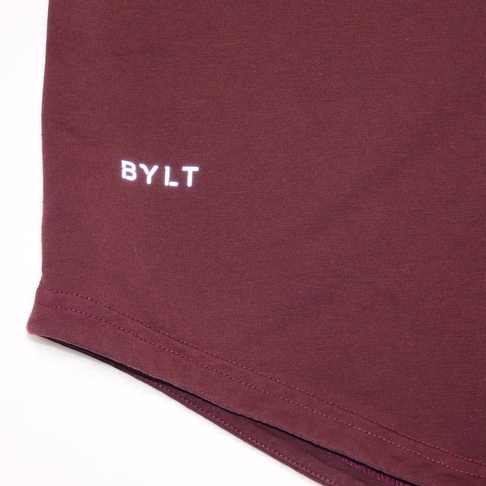 BYLT Drop Cut Lux Long Sleeve Shirt Mens XL Maroon Athletic Curved Hem - Picture 4 of 8